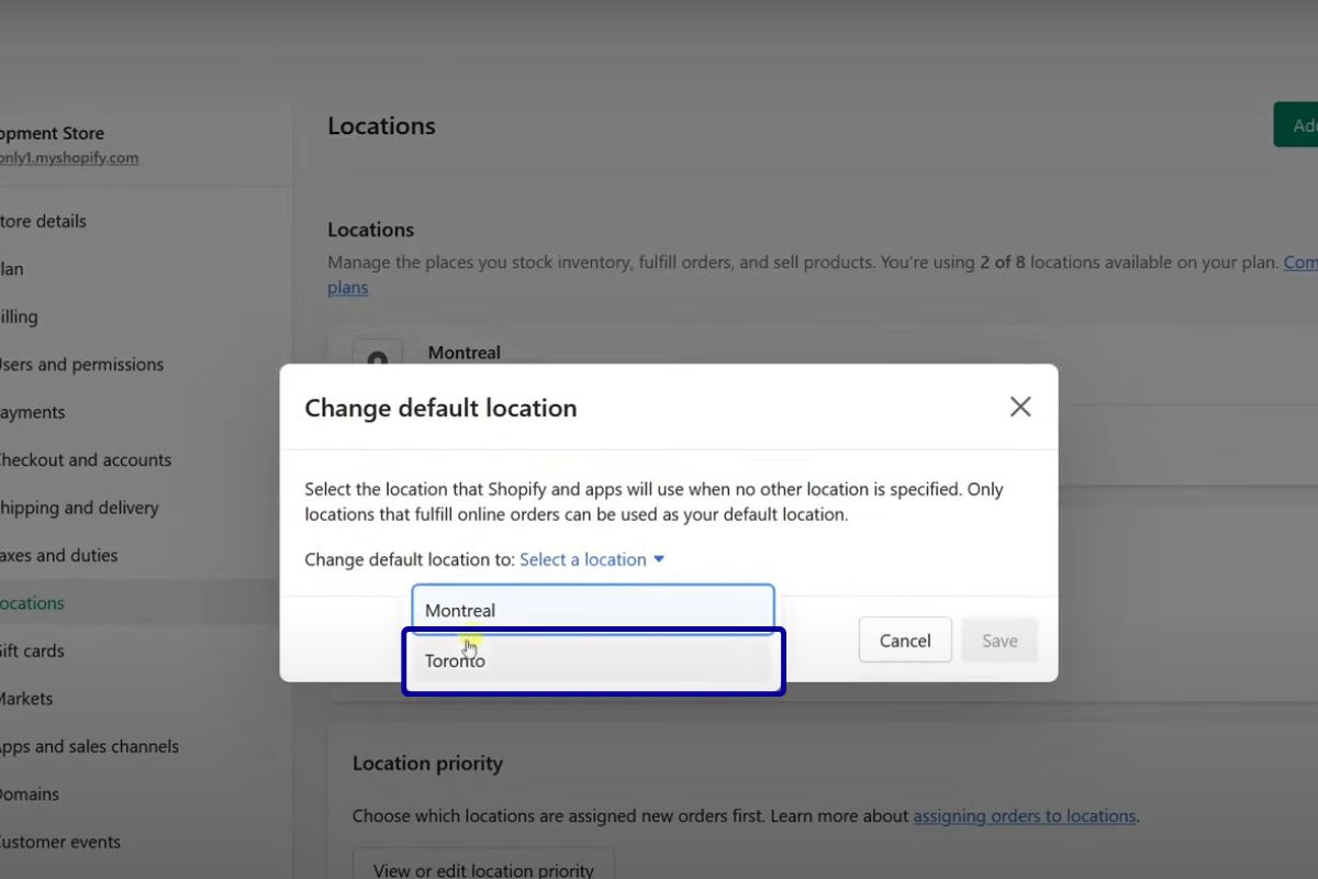Modify location on Shopify
